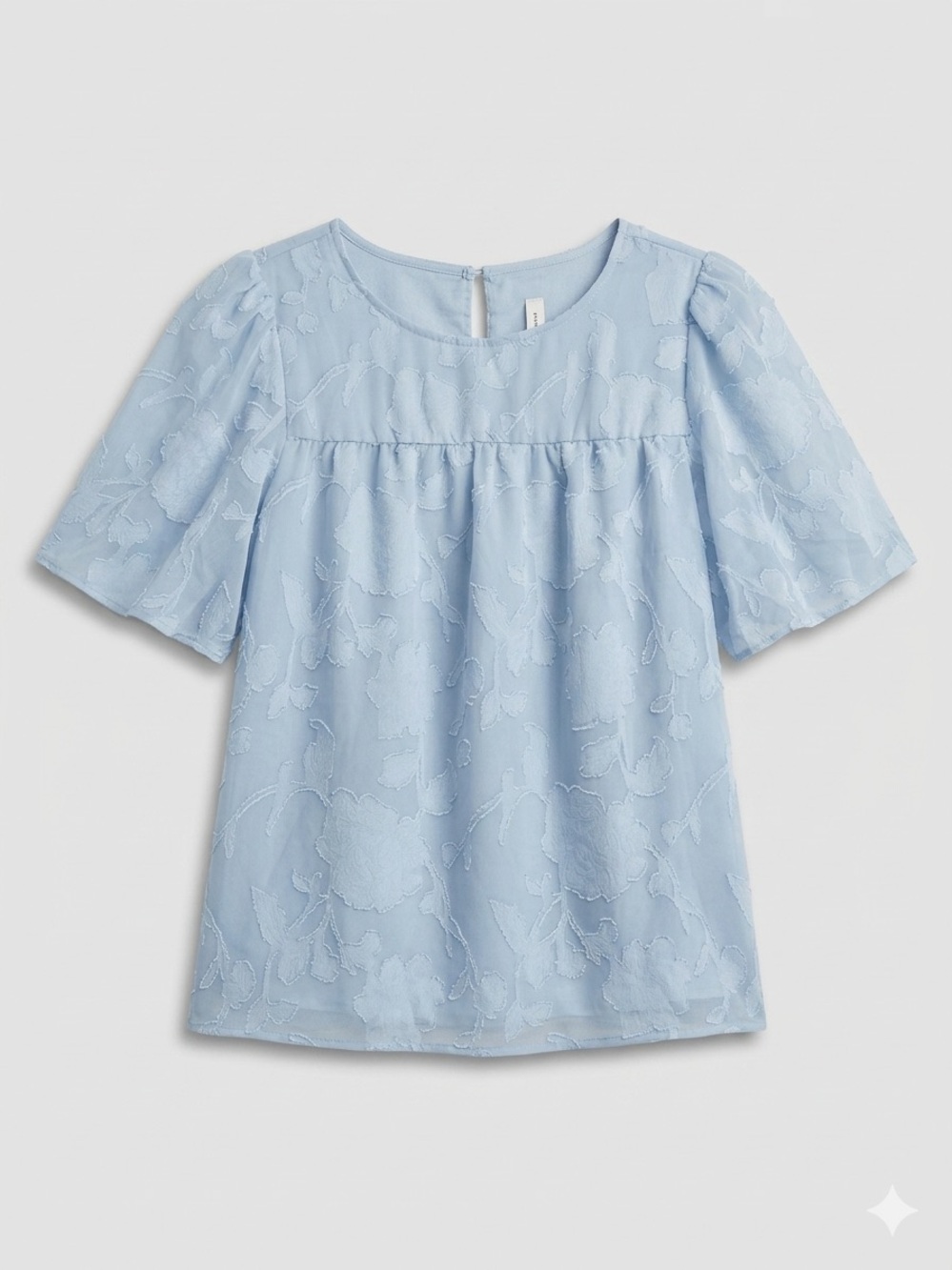 Light Blue Floral Embroidered Short Sleeve Top